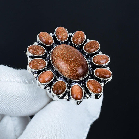 Orange Sunstone Sterling Silver Ring