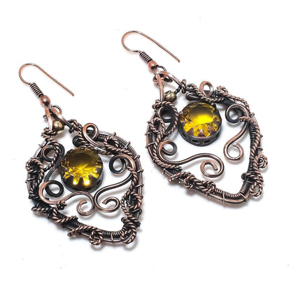Yellow Citrine Gemstone Copper Earrings
