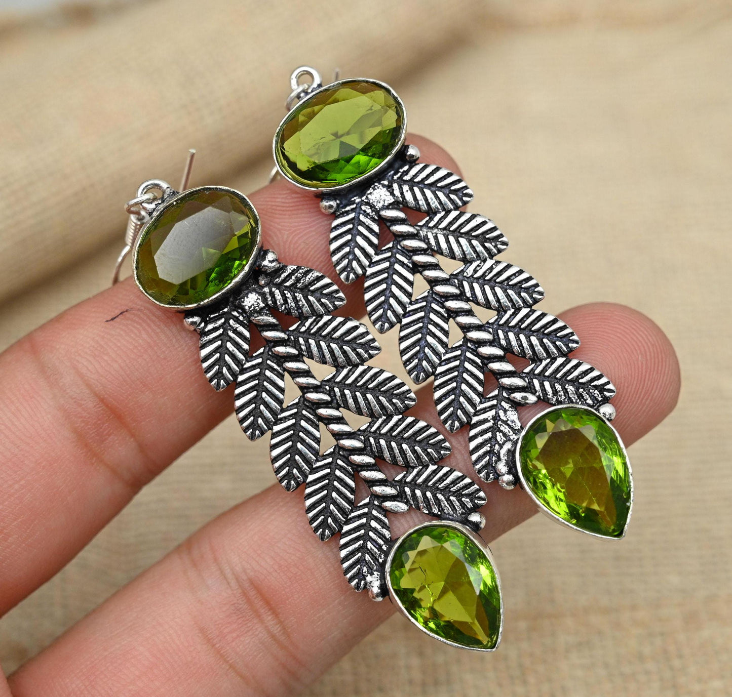Green Peridot Sterling Silver Earrings