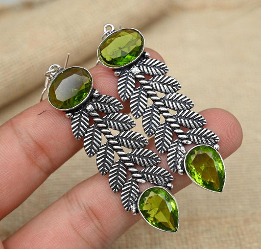 Green Peridot Sterling Silver Earrings