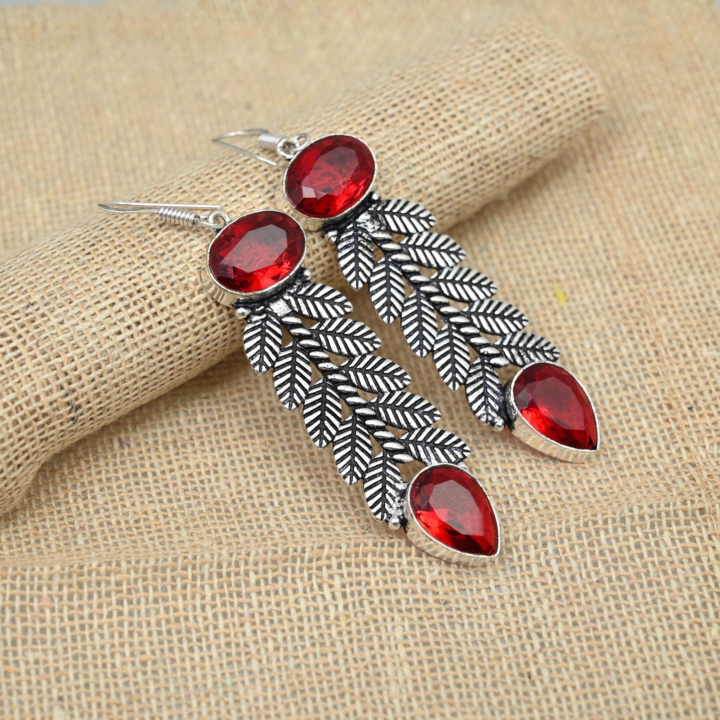 Red Garnet Sterling Silver Earrings