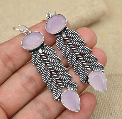 Pink Chalcedony Sterling Silver Dangle Earrings