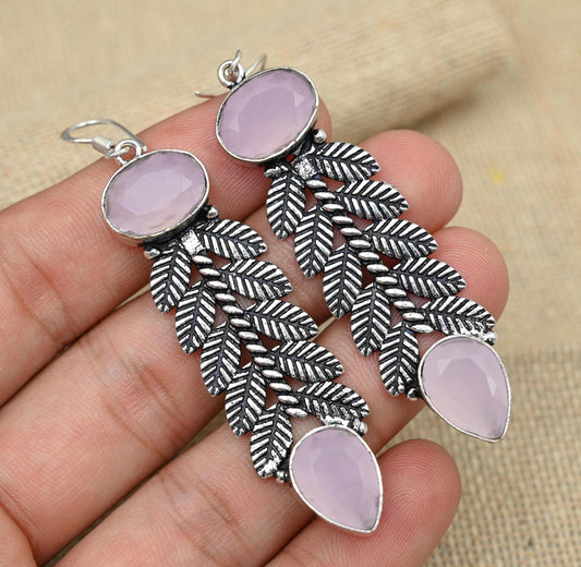 Pink Chalcedony Sterling Silver Dangle Earrings