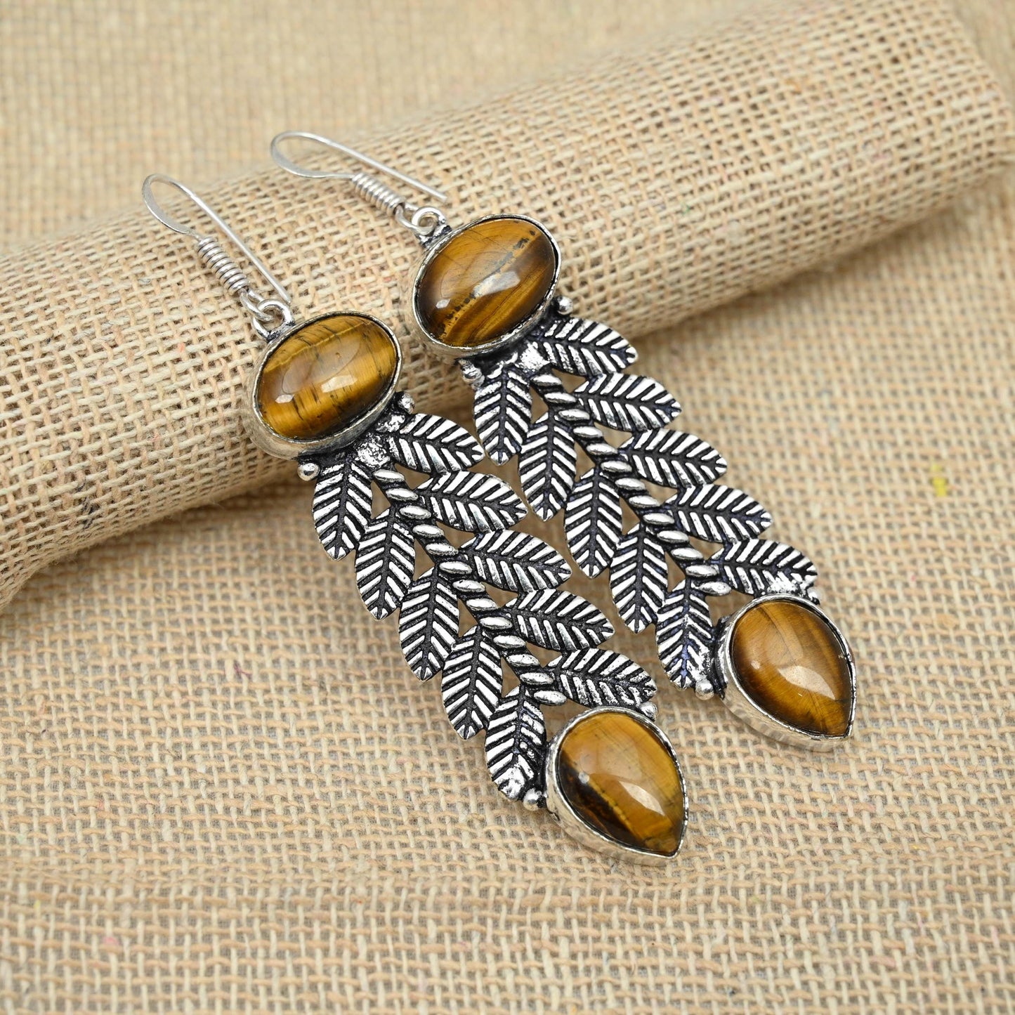 Brown Tiger Eye Silver Earrings