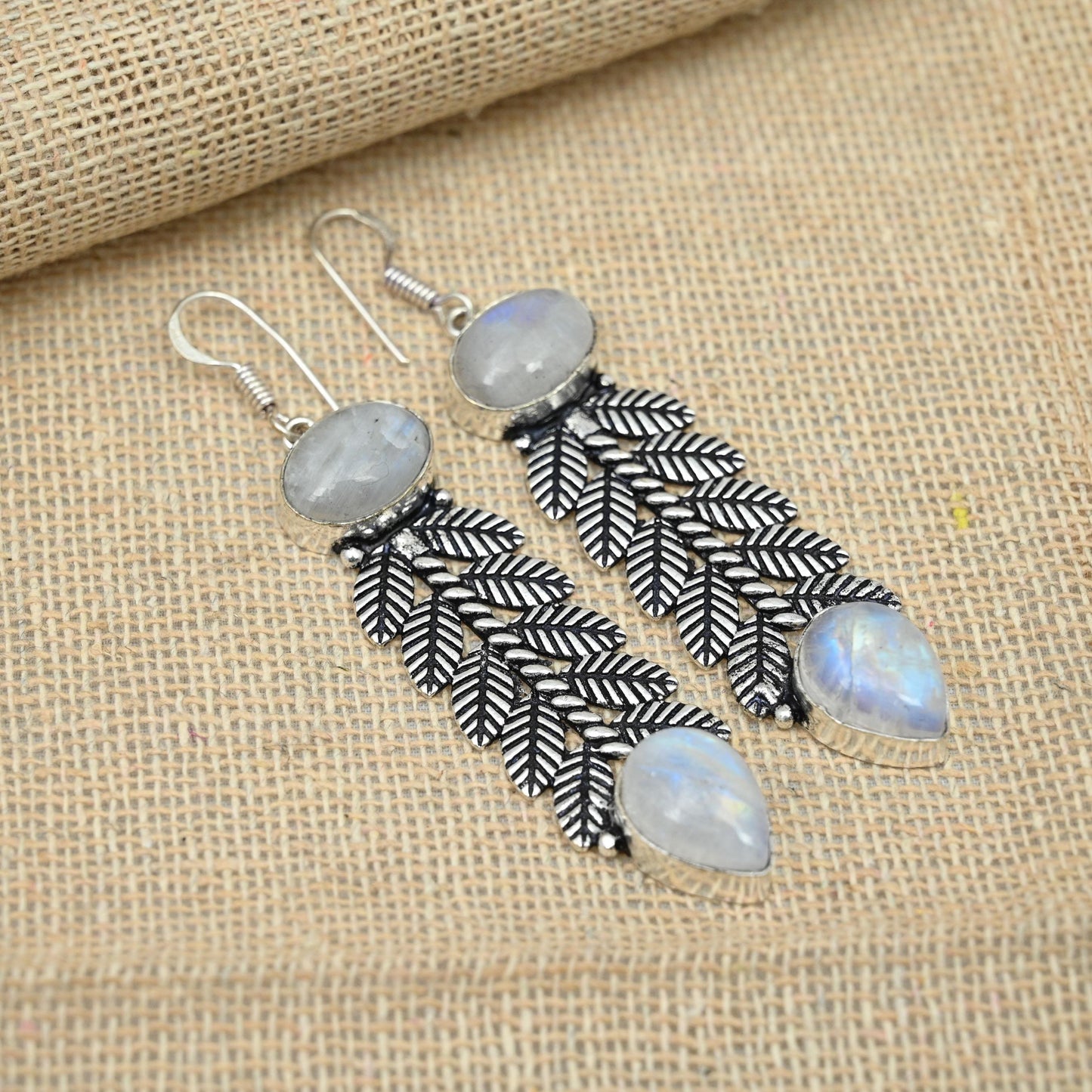 Rainbow Moonstone Sterling Silver Earrings