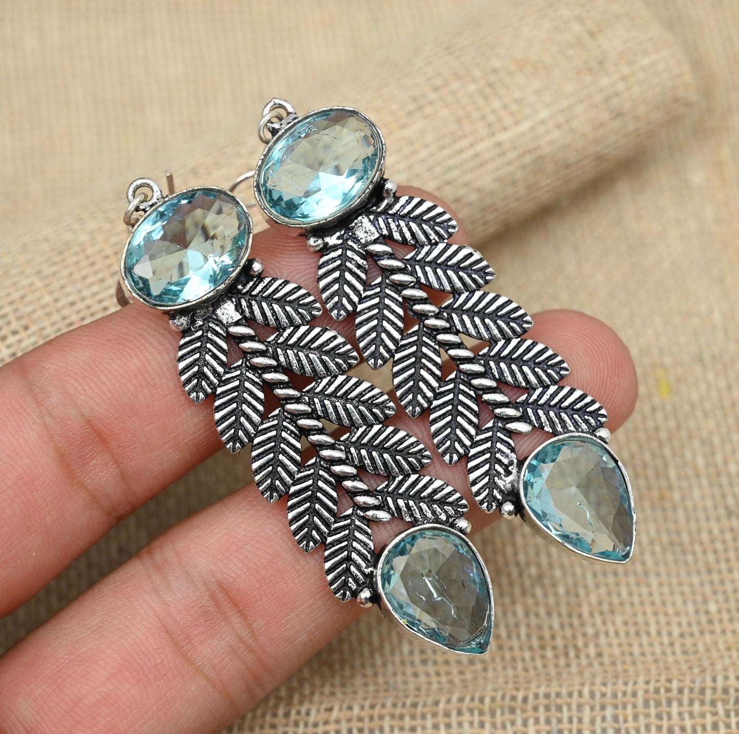 Aqua Apatite Sterling Silver Earrings