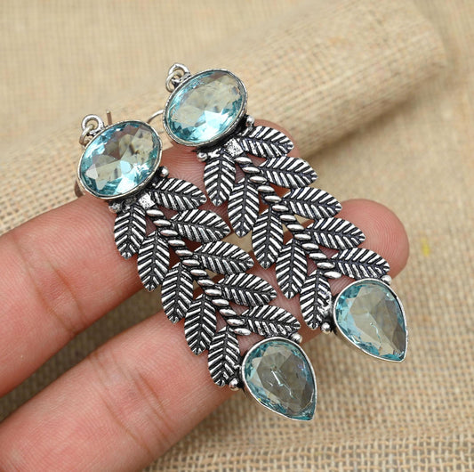 Aqua Apatite Sterling Silver Earrings