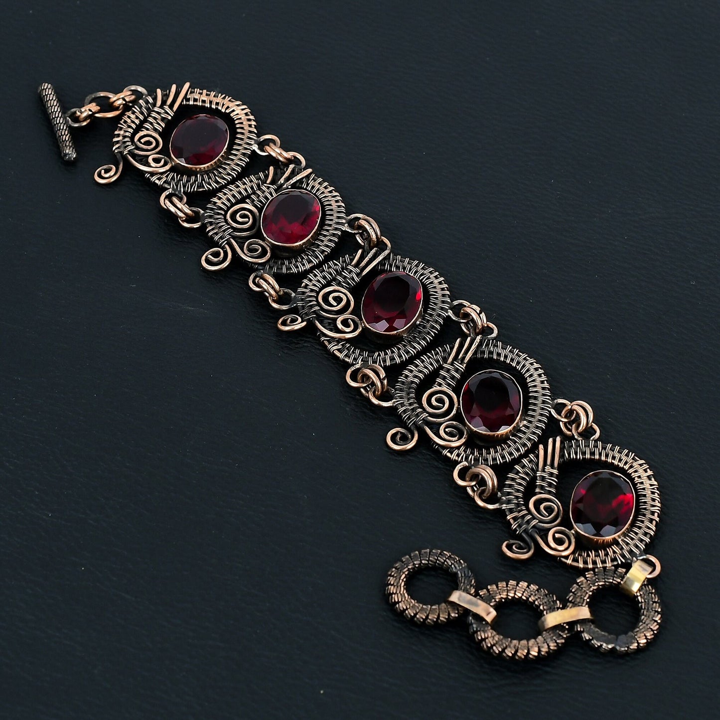 Red Garnet Gemstone Copper Adjustable Bracelet