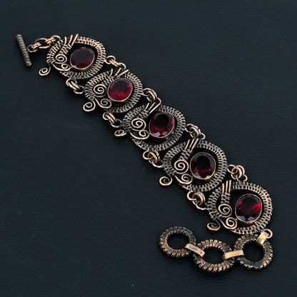 Red Garnet Gemstone Copper Adjustable Bracelet