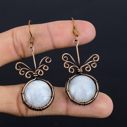 Rainbow Moonstone Gemstone Copper Earrings