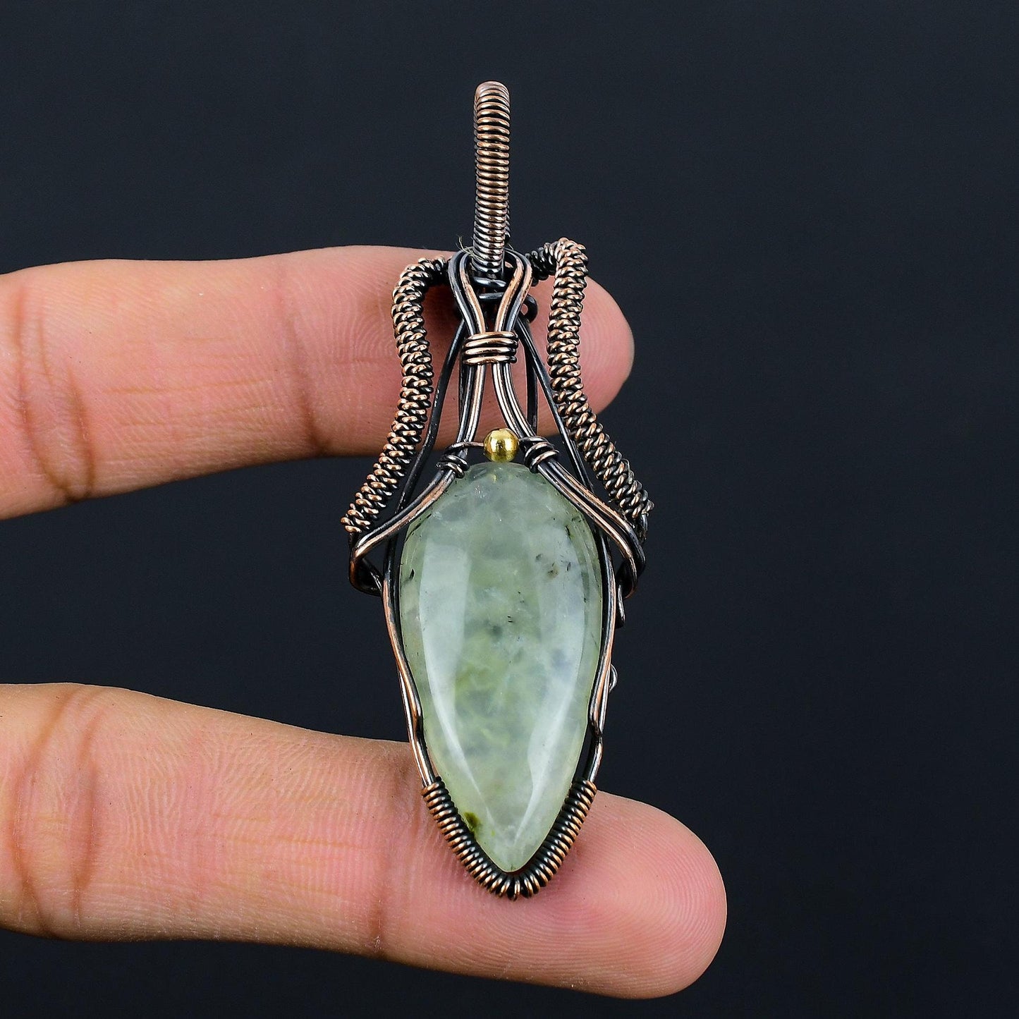 Green Prehnite Gemstone Copper Pendant