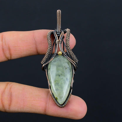 Green Prehnite Gemstone Copper Pendant