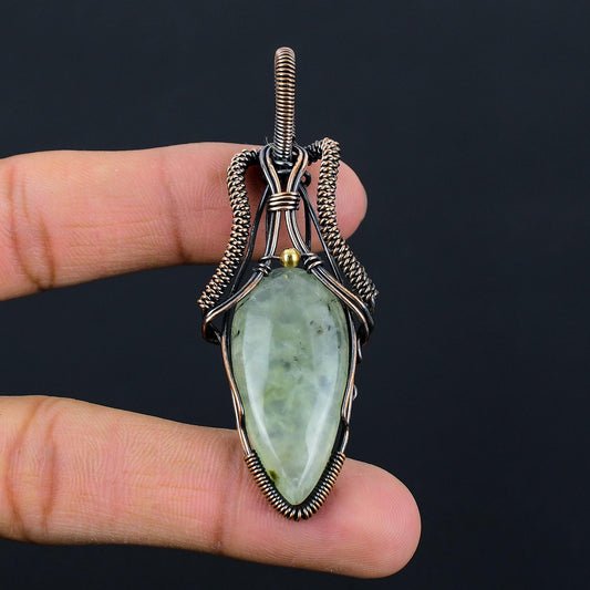 Green Prehnite Gemstone Copper Pendant