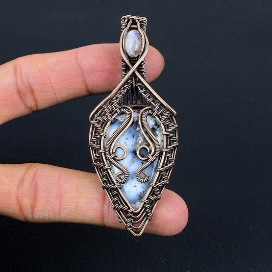 White Dendrite Opal & Moonstone Gemstone Pendant