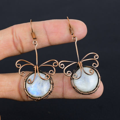 Copper Rainbow Moonstone Gemstone Earrings