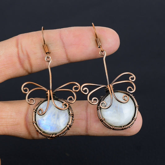 Copper Rainbow Moonstone Gemstone Earrings