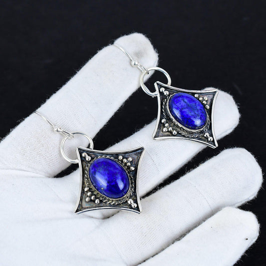Blue Lapis Lazuli 925 Silver Dangle Earrings