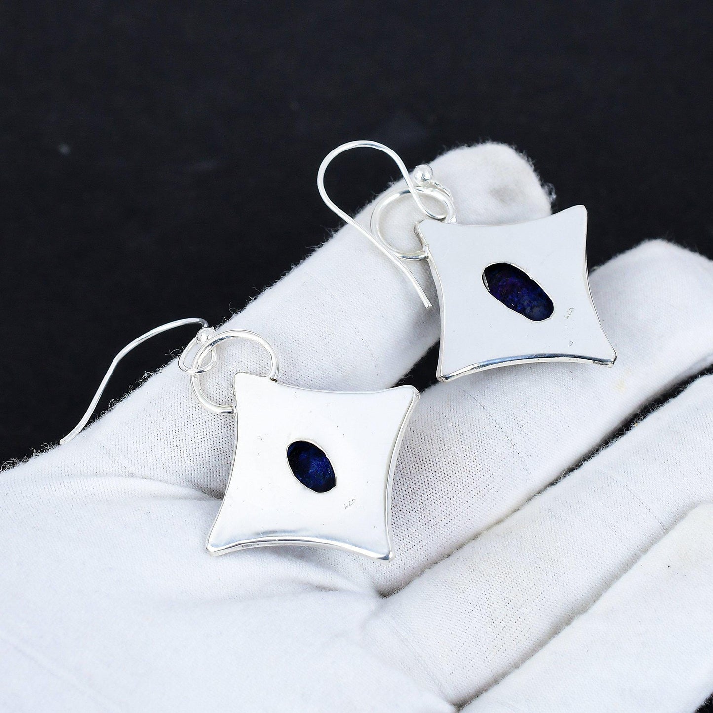 Blue Lapis Lazuli 925 Silver Dangle Earrings