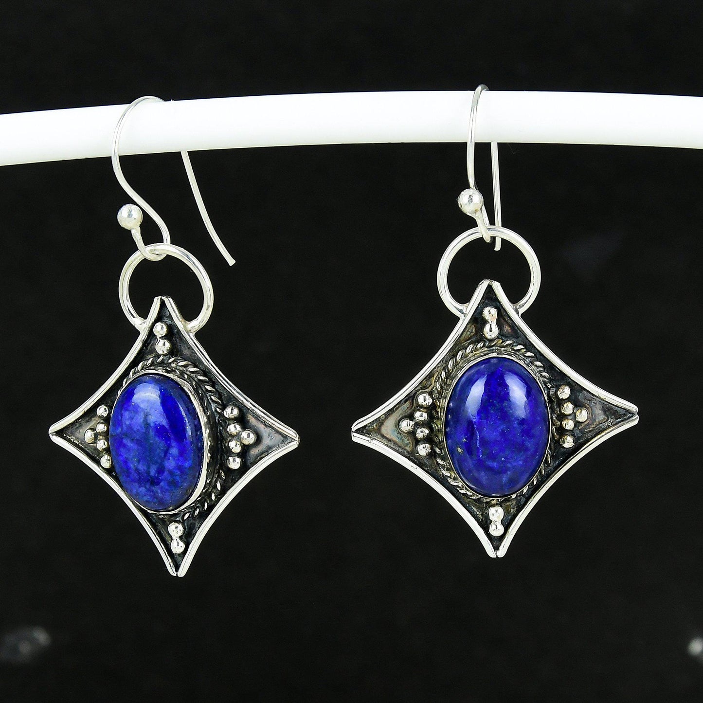 Blue Lapis Lazuli 925 Silver Dangle Earrings