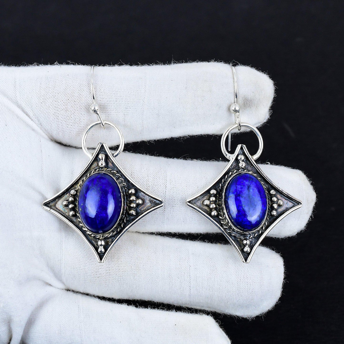 Blue Lapis Lazuli 925 Silver Dangle Earrings