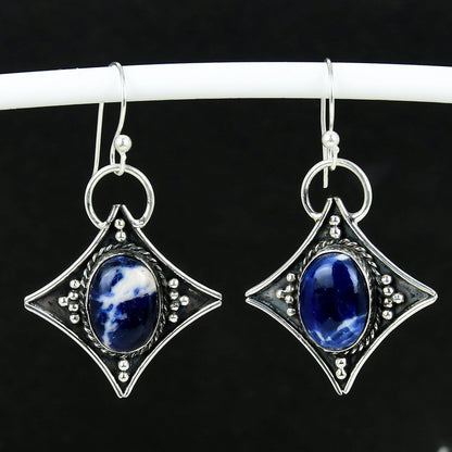 Blue Sodalite Gemstone Dangle Earrings