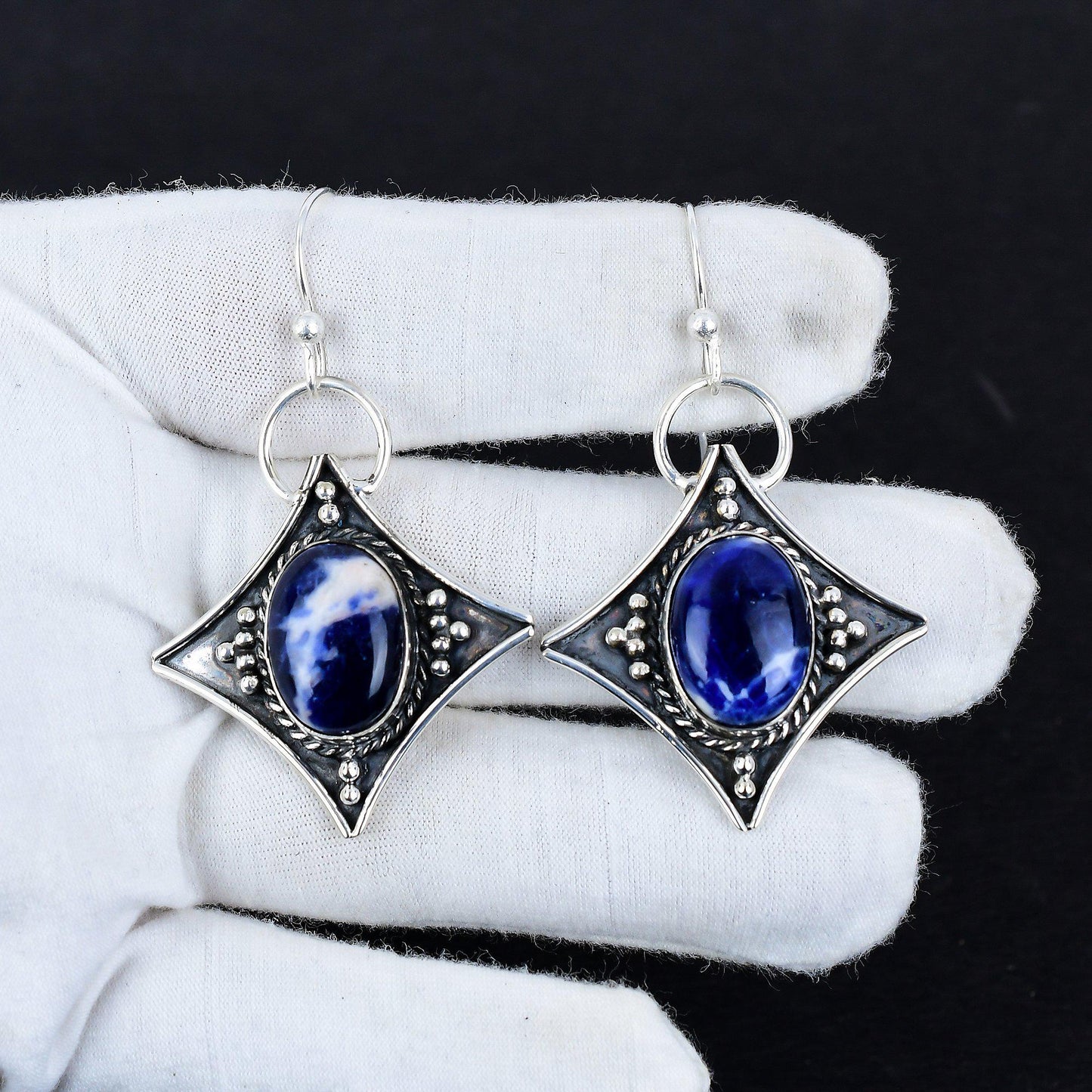 Blue Sodalite Gemstone Dangle Earrings