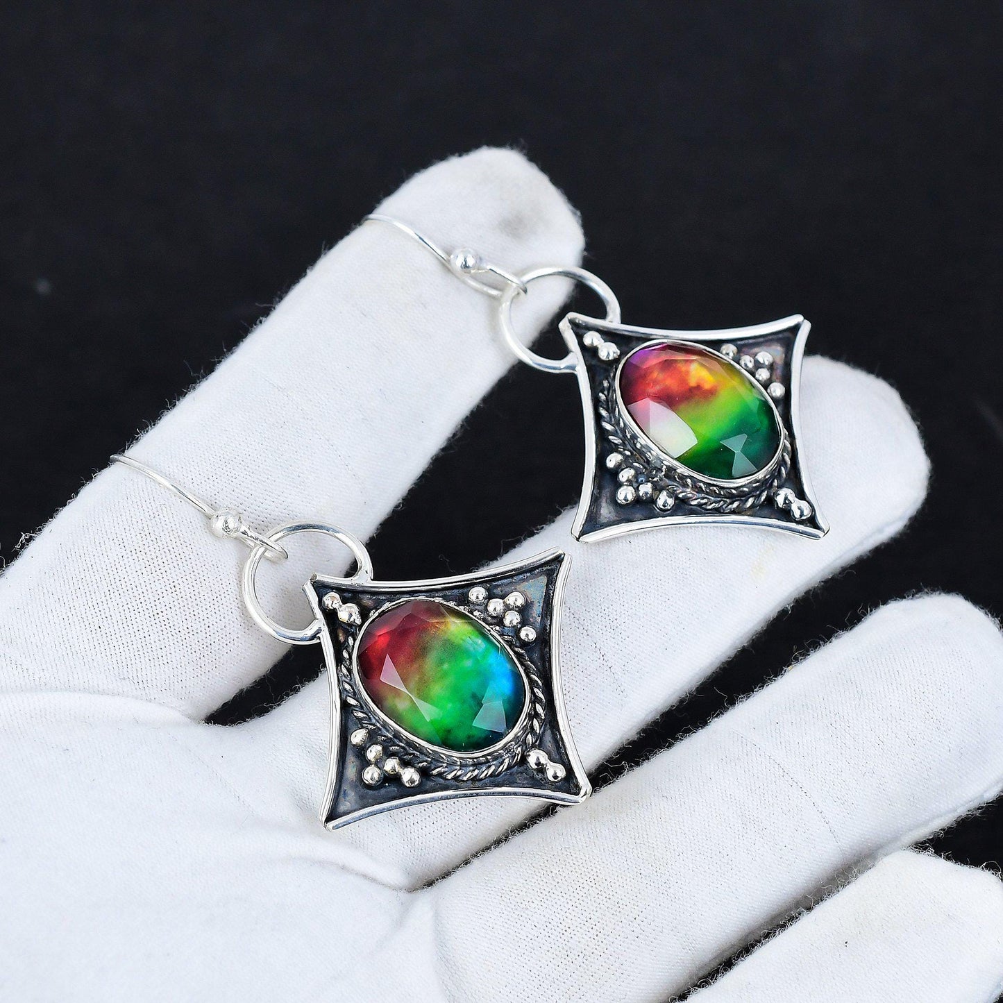 Multicolor Ammolite Gemstone Earrings