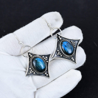 Blue Labradorite Gemstone Dangle Earrings