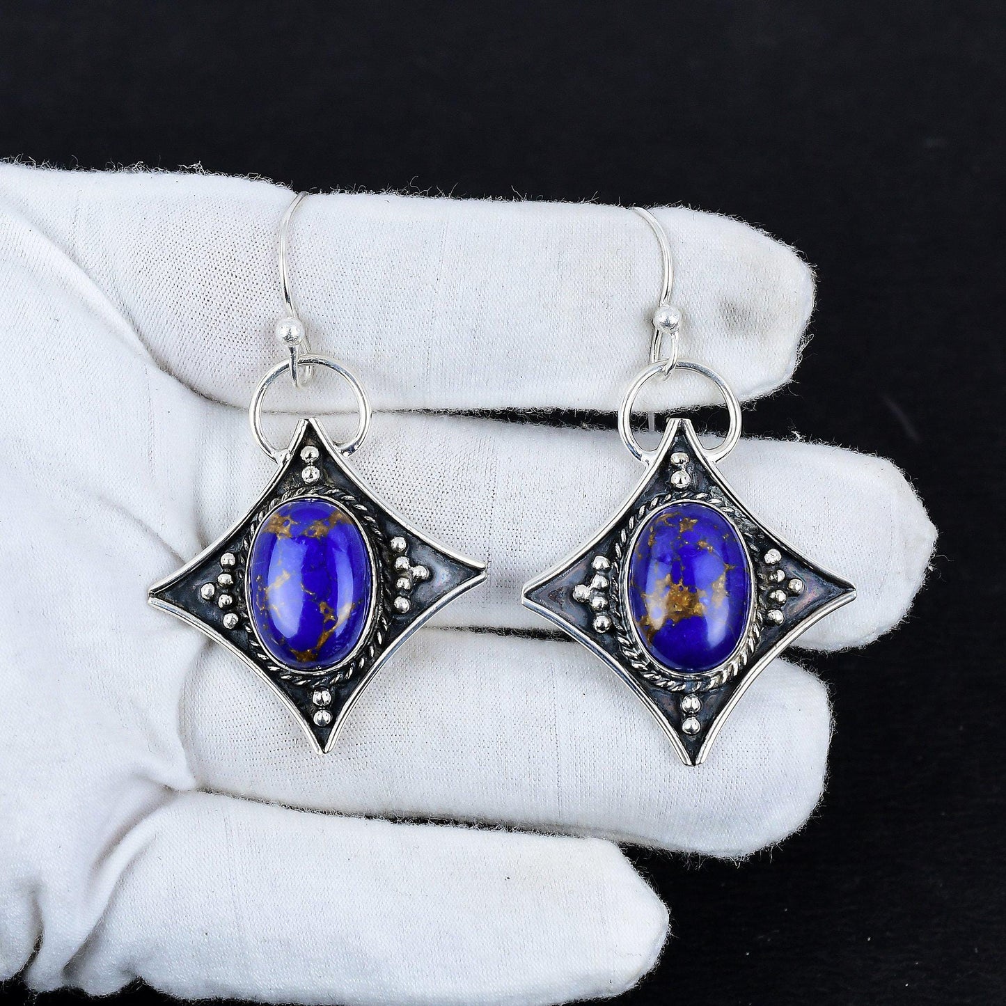 Blue Turquoise Gemstone Dangle Earrings