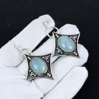 Blue Aquamarine Gemstone Dangle Earrings