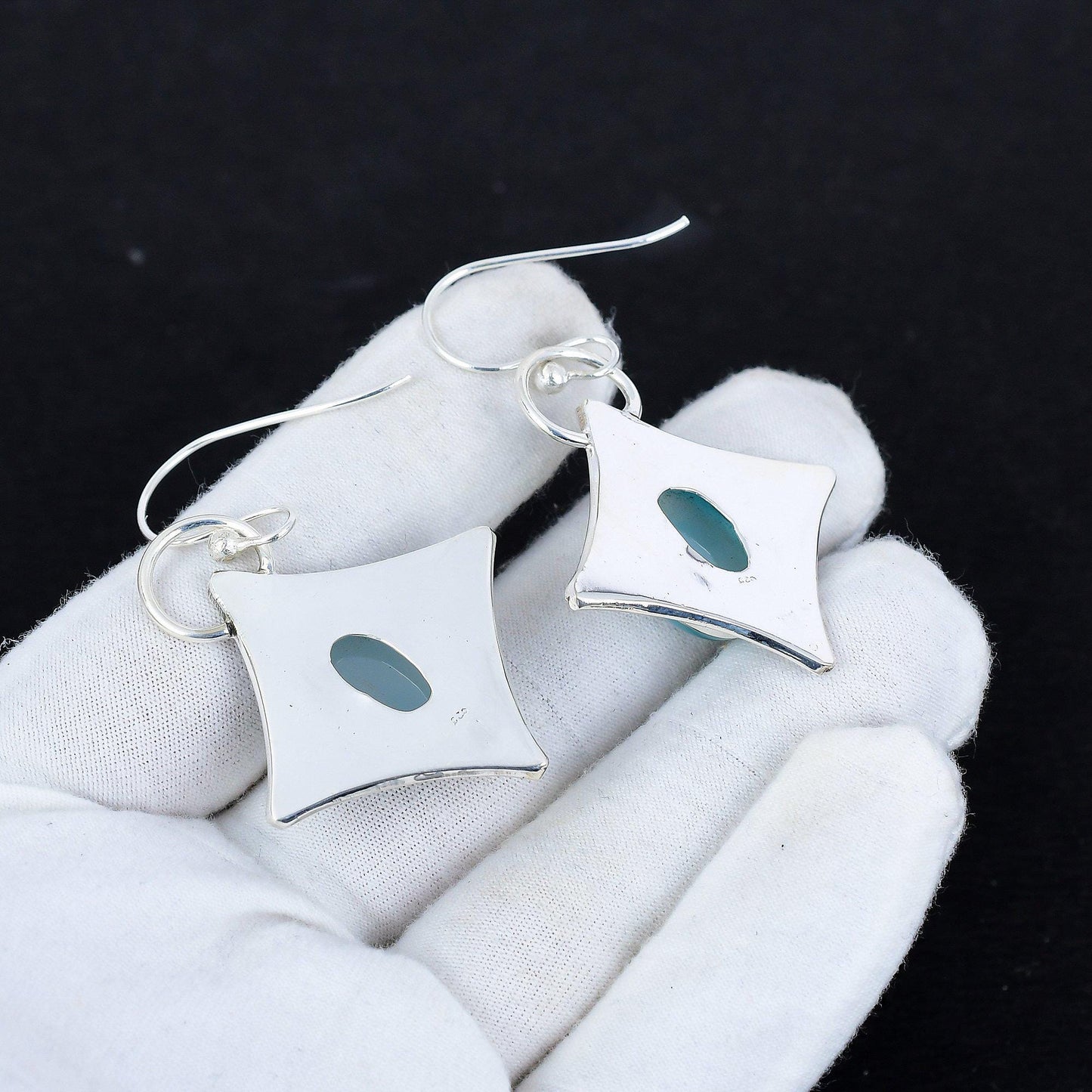 Blue Chalcedony Gemstone Dangle Earrings