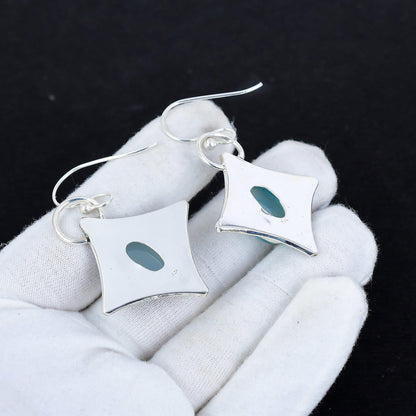 Blue Chalcedony Gemstone Dangle Earrings