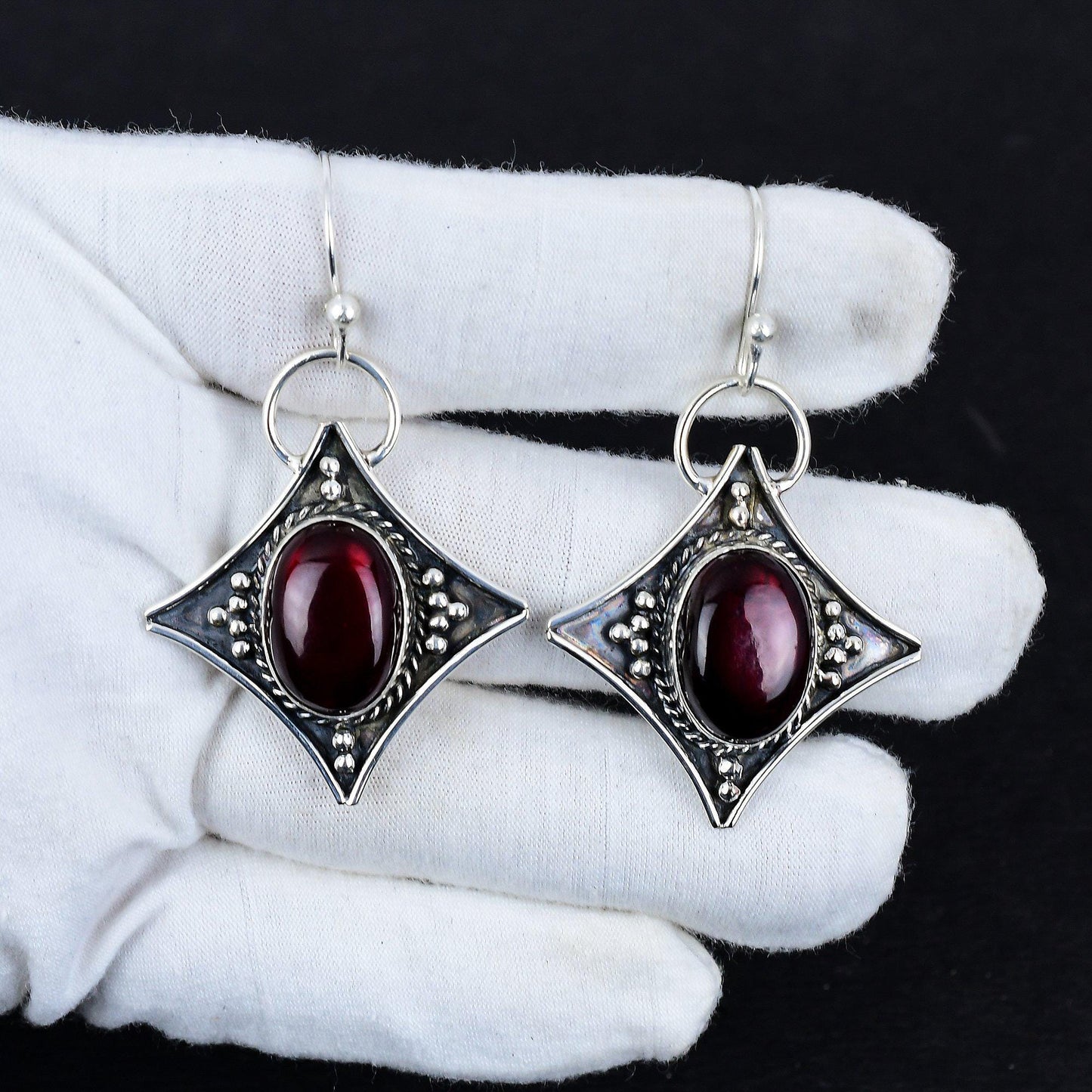 Red Labradorite Gemstone Dangle Earrings