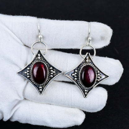 Red Labradorite Gemstone Dangle Earrings