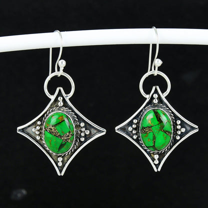 Green Copper Turquoise Gemstone Dangle Earrings