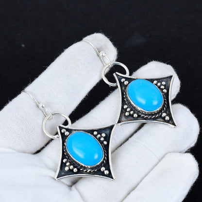 Blue Sleeping Beauty Turquoise Gemstone Dangle Earrings