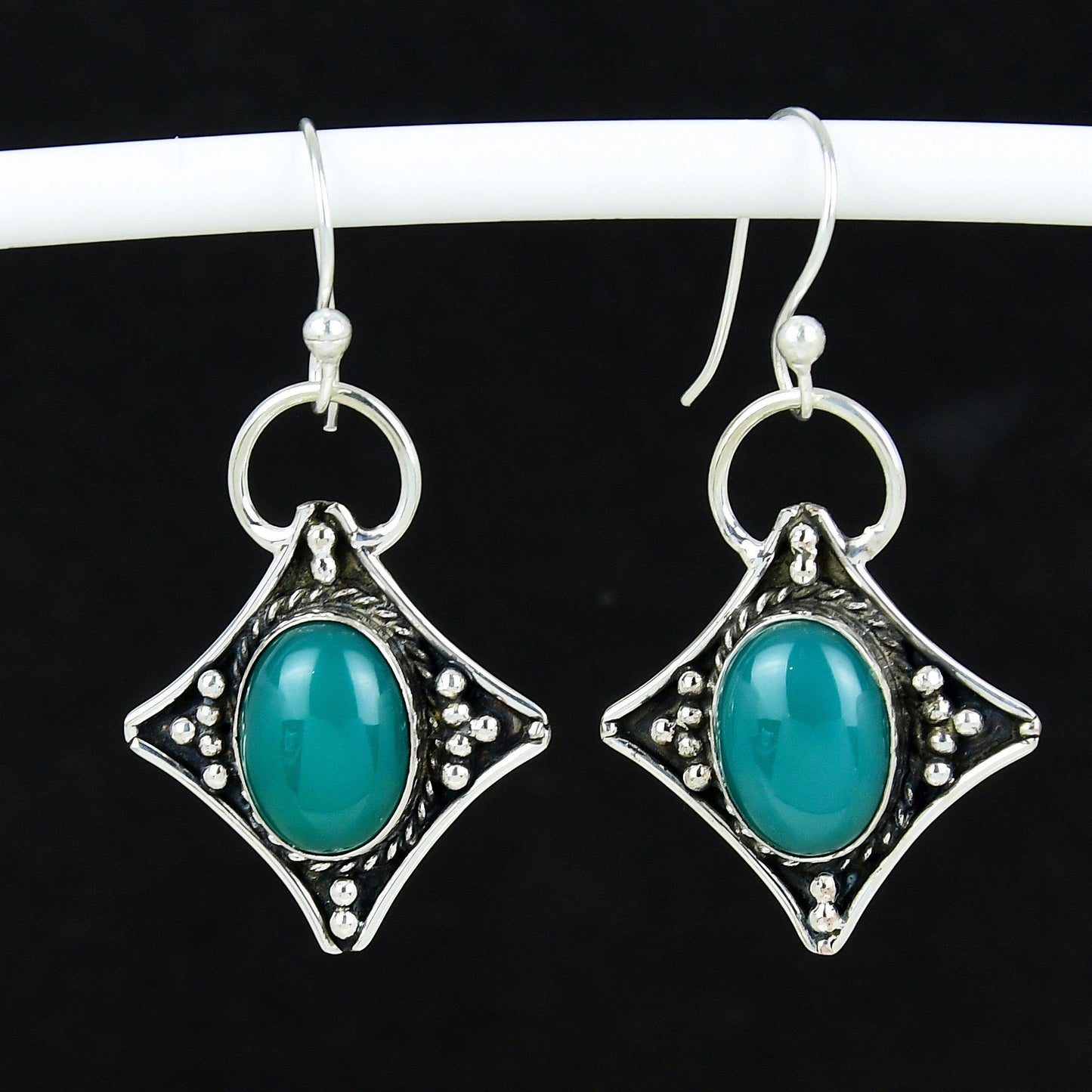Green Onyx Gemstone Dangle Earrings