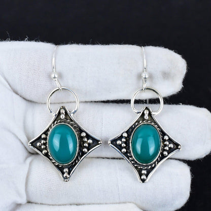 Green Onyx Gemstone Dangle Earrings