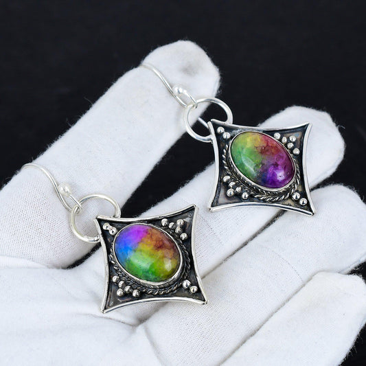 Rainbow Solar Quartz 925 Silver Dangle Earrings