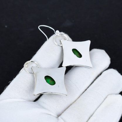 Green Turquoise Gemstone Dangle Earrings