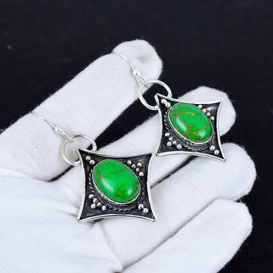 Green Turquoise Gemstone Dangle Earrings
