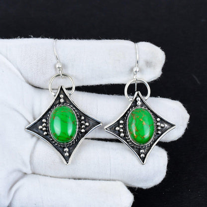 Green Turquoise Gemstone Dangle Earrings