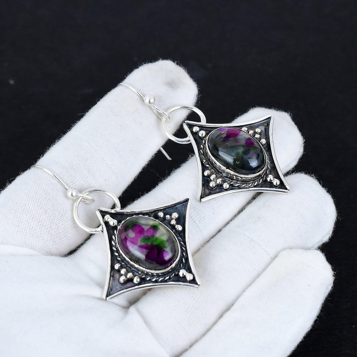 Colorful Labradorite Gemstone Dangle Earrings