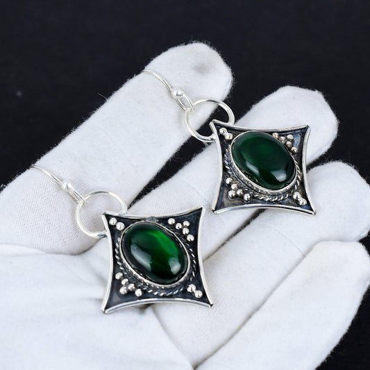 Green Fire Labradorite Gemstone Dangle Earrings