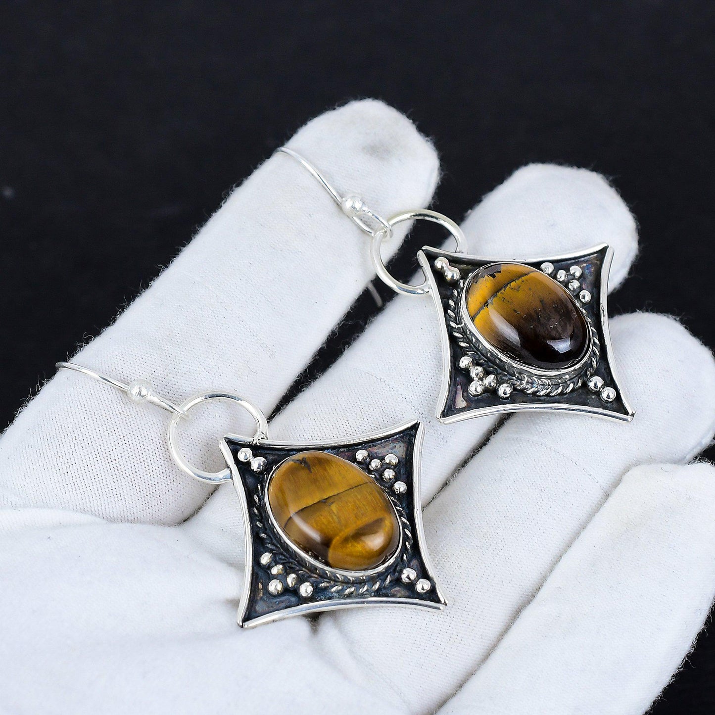 Golden Tiger Eye Gemstone Dangle Earrings