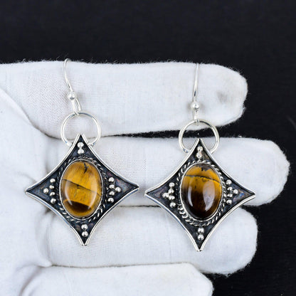 Golden Tiger Eye Gemstone Dangle Earrings