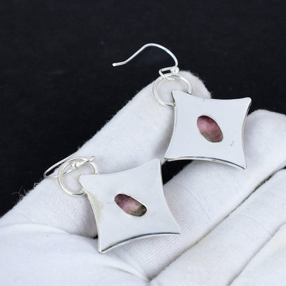 Pink Rhodochrosite Gemstone Dangle Earrings