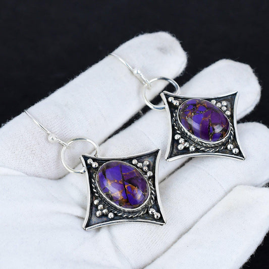 Purple Copper Turquoise Gemstone Dangle Earrings