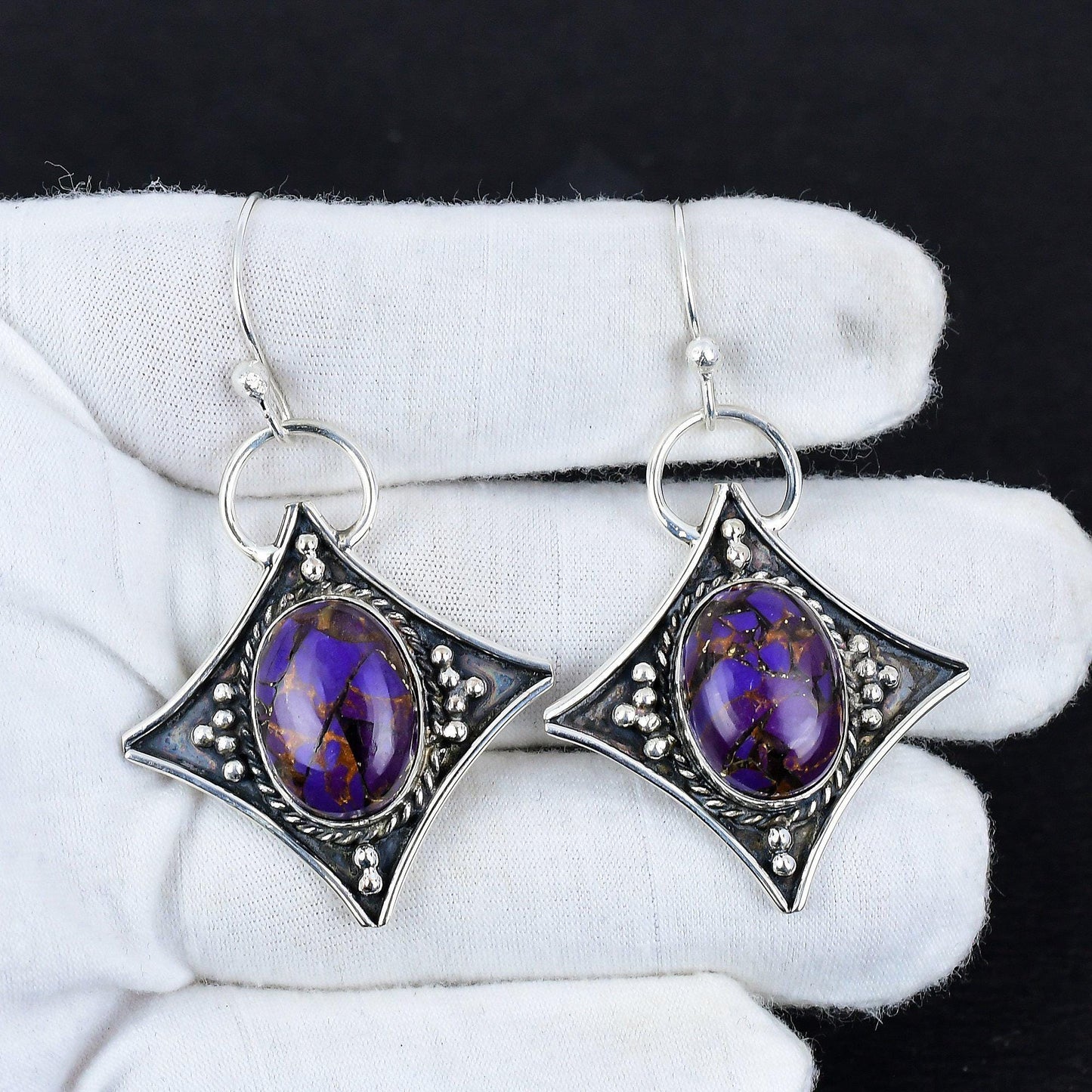 Purple Copper Turquoise Gemstone Dangle Earrings