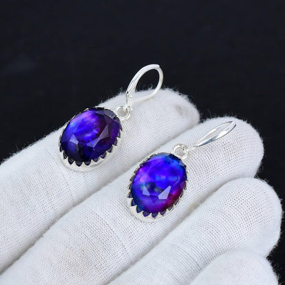 Blue Ammolite Sterling Silver Earrings